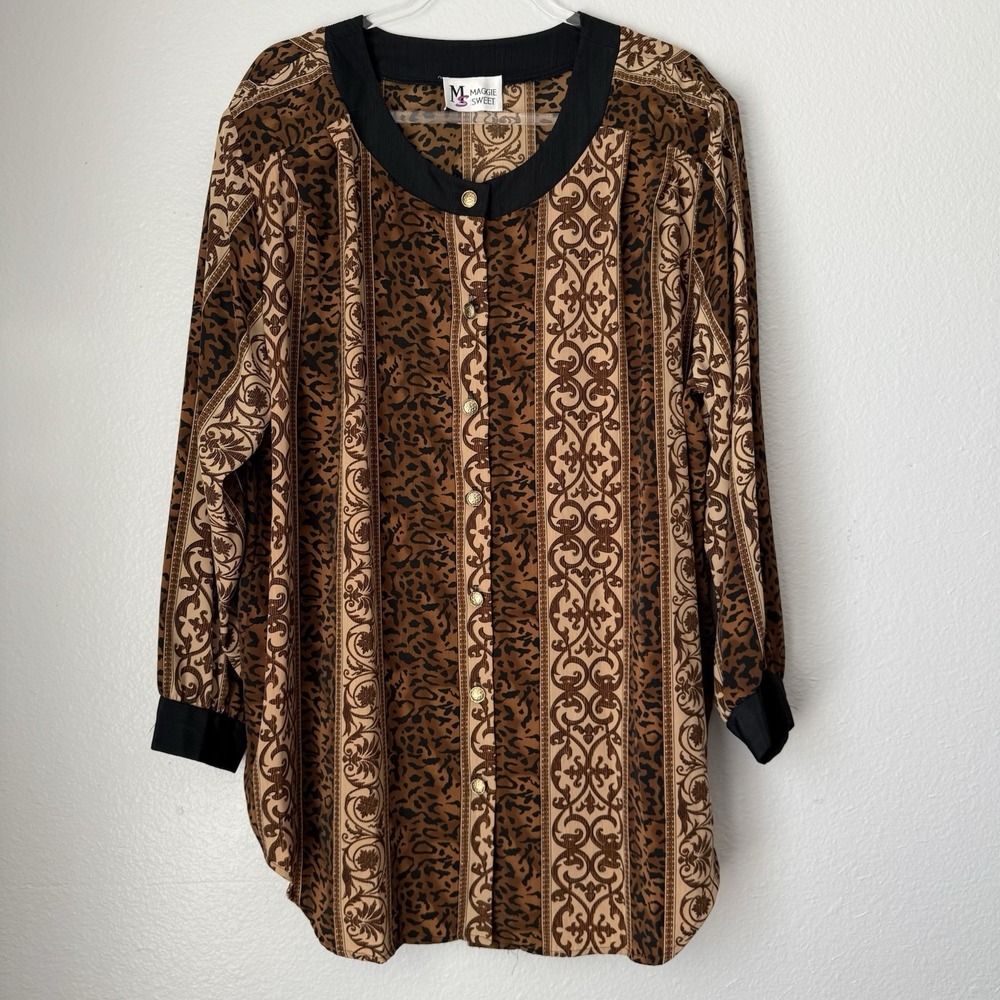 Vintage Maggie Sweet Women's Button Up Shirt 1X Eclectic Baroque 80s 90s Fashion